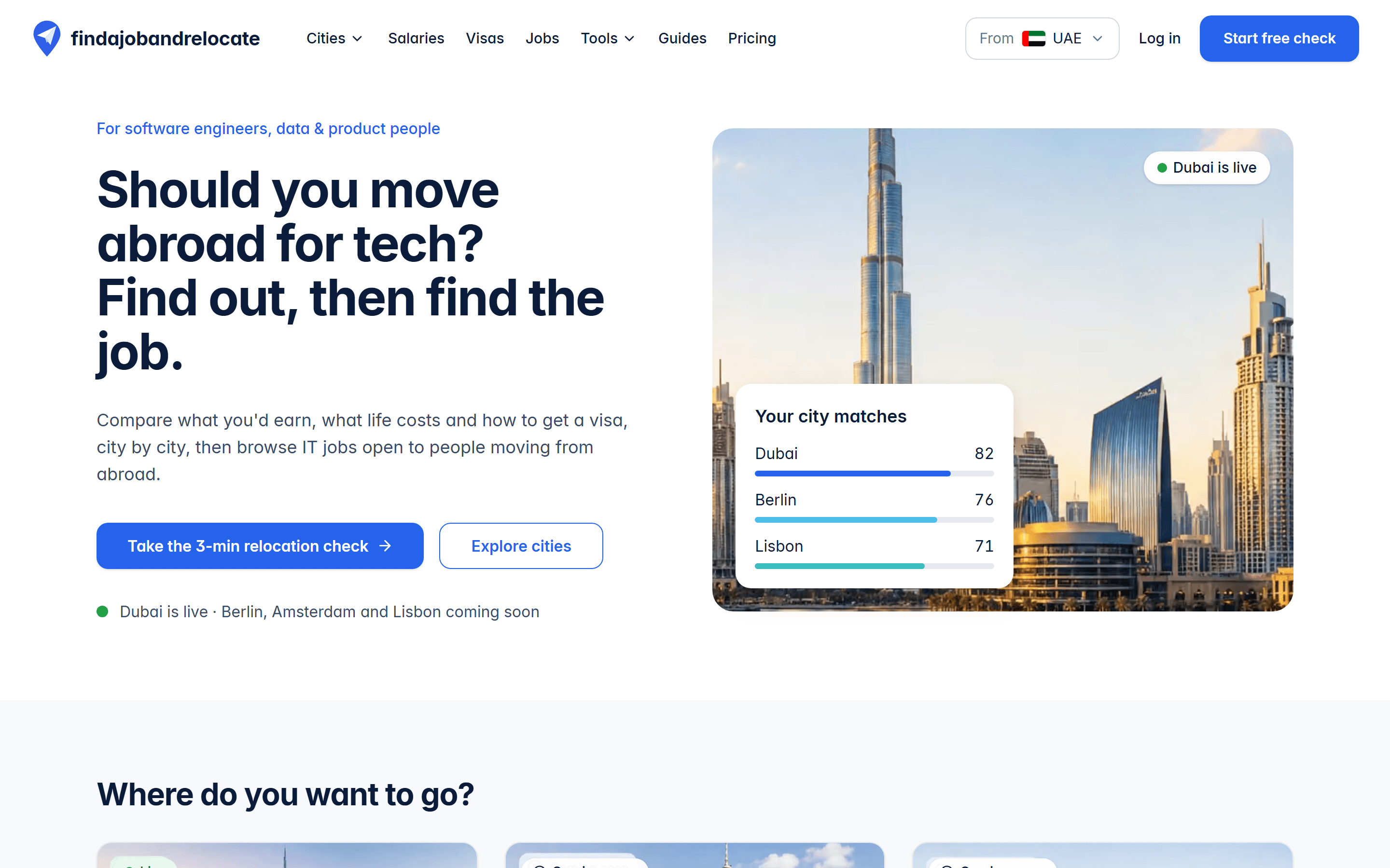 findajobandrelocate.com homepage: should you move abroad for tech?